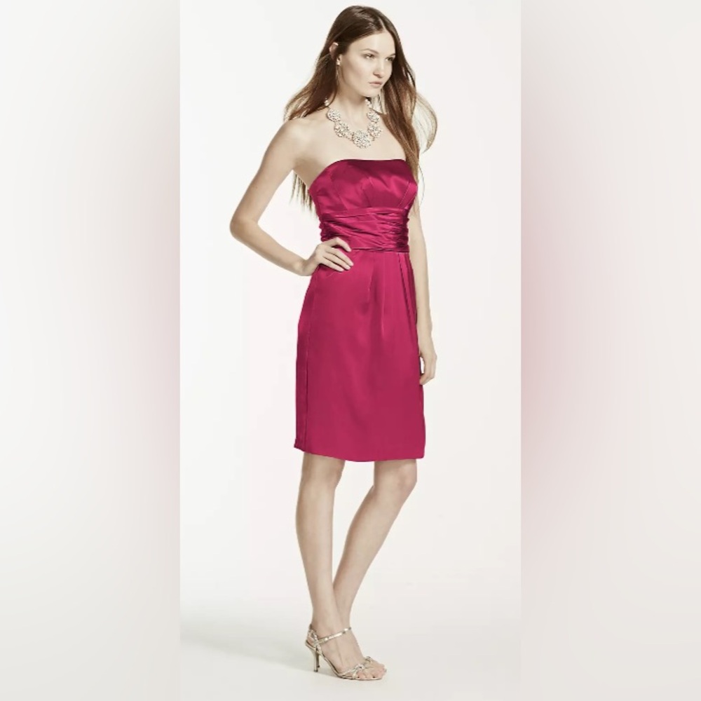 David’s Bridal Watermelon Charmeuse Strapless Cocktail Formal Evening Dress 6